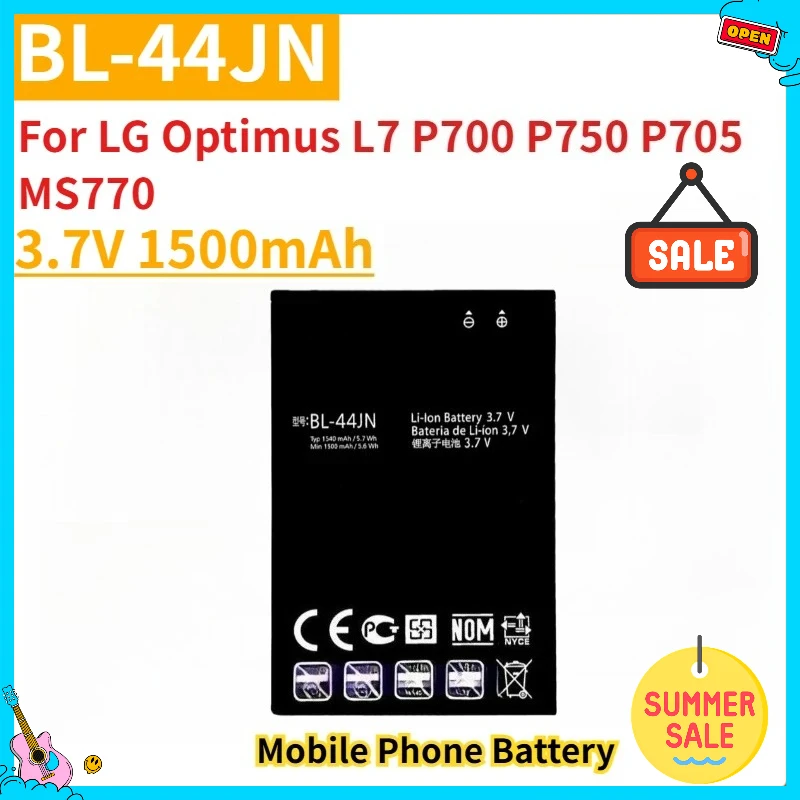 Новый сменный аккумулятор для мобильного телефона BL-44JN 3,7 В 1500 мАч для LG Optimus L7 P700 P750 P705 MS770 Телефоны и аксессуары