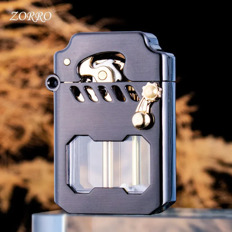 Фото ZORRO Mecha, прозрачный топливный бак, механическая тормозная зажигалка, металлическая высококачественная креативная высококачественная мужская зажигалка №4
