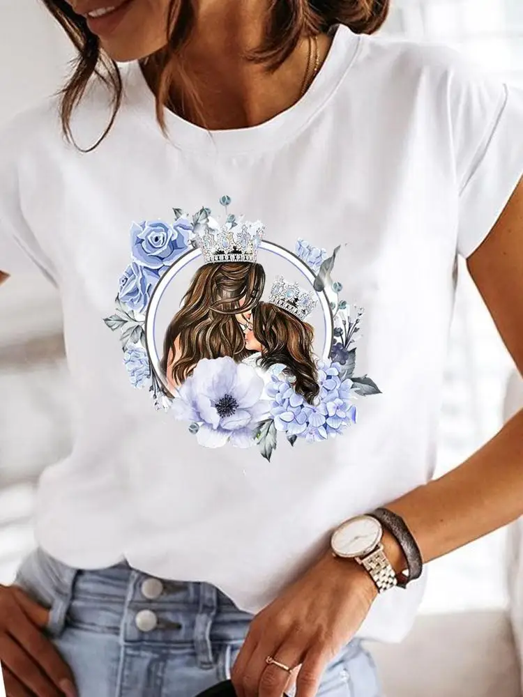 Фото Футболка Kaus Grafis Wanita Modis Kasual Lengan Pendek Kaus Pakaian Y2K Musim Panas Gambar Cetak Cat Air cintwanita Wanita №3