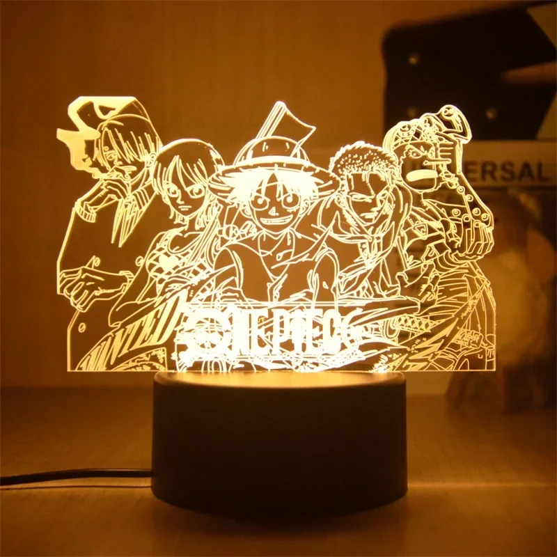 Фото Цельная фигурка Monkey D Luffy, 3D иллюзия, светодиодный ночник, сенсорная вспышка, настольная фигурка аниме, модель, декор для детской спальни №5