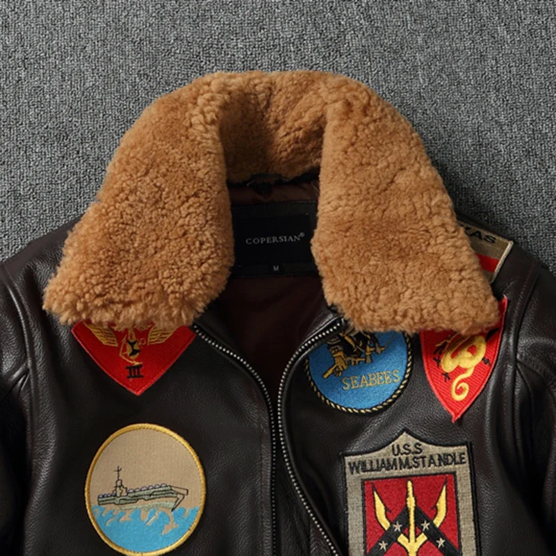 Фото G1 Air Force Flight Кожаная куртка Мужская куртка с шерстяным воротником Верхний слой из воловьей кожи и хлопка Верхний пистолет такой же, как Том №4