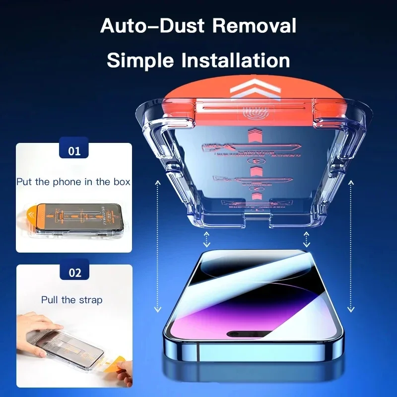 Фото Закаленное стекло для iPhone 15 14 13 12 11 Pro Max Plus, Защитная пленка для HD экрана с одним нажатием, защита от пыли, 3 шт. №3