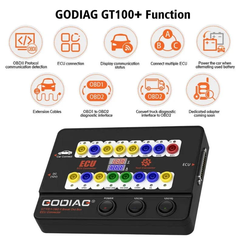 GT100+ OBDII Коммутационная коробка Электронный дисплей тока