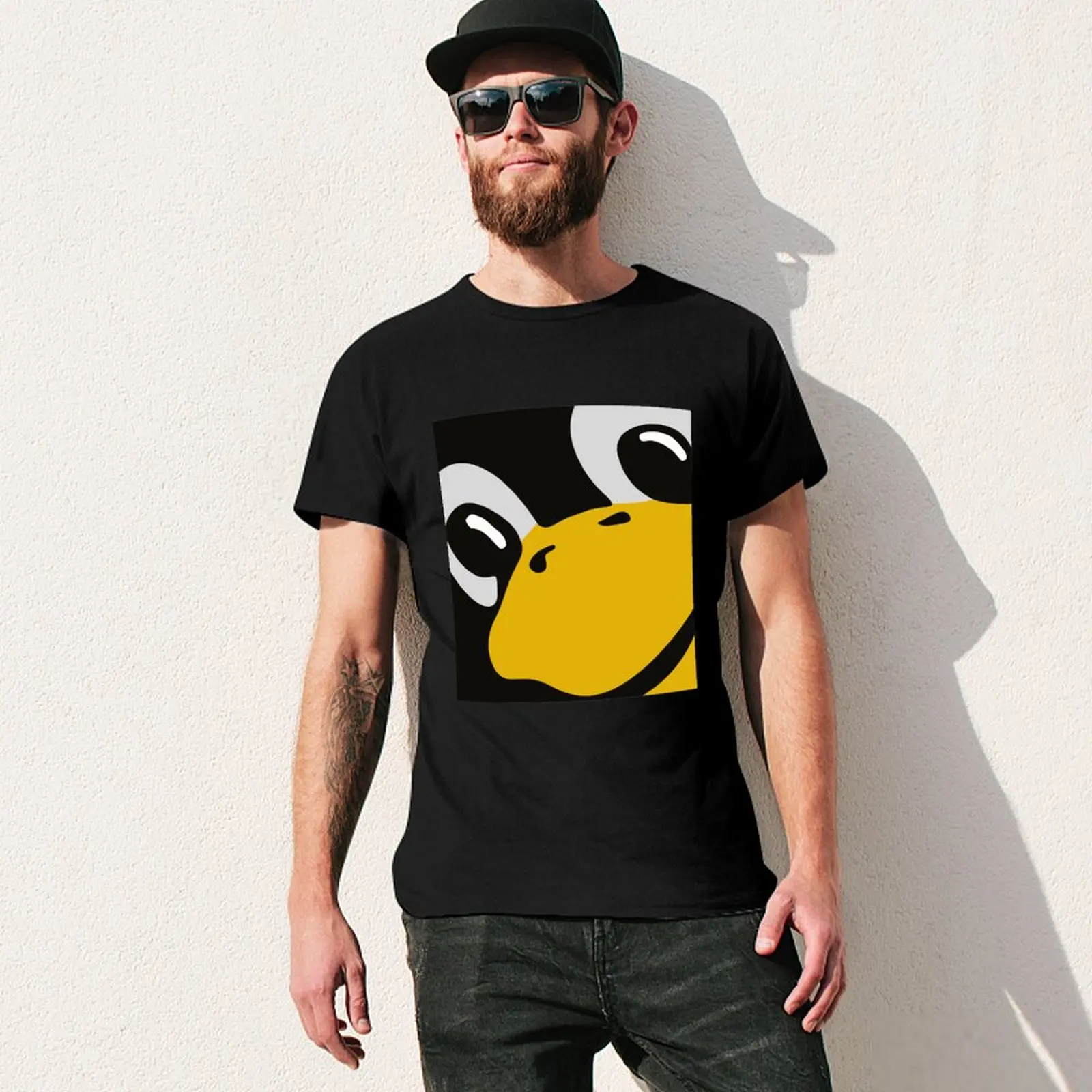 Фото Футболка linux tux с пингвинами и глазами, мужские футболки большого размера, мужская футболка большого размера с рисунком №3