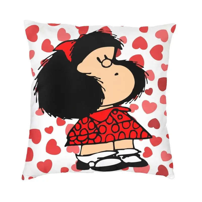 Mafalda Power с удивленным лицом, чехол для подушки, двухсторонний принт, Quino Kawaii, мультяшная наволочка, модная наволочка для автомобиля