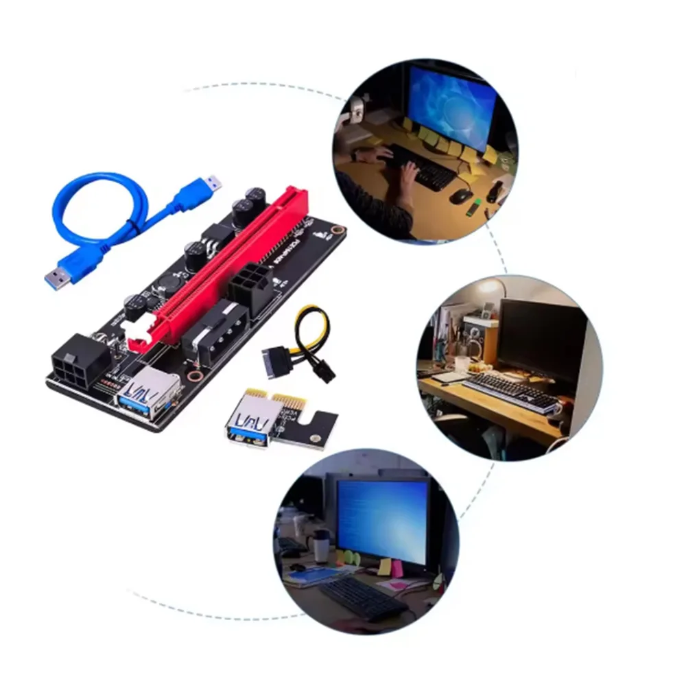 Фото PCI-E VER009S Riser Card Pcie 1X to16X с USB 3.0 Кабель для передачи данных PCI-E Riser Порт-адаптер Удлинитель карты для видеокарты №5