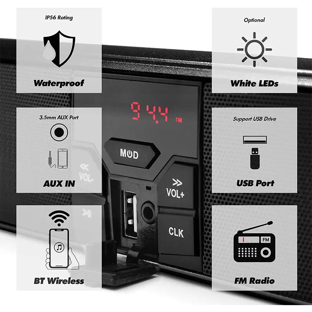 Фото Светодиодный дисплей для мотоцикла, система освещения, MP3/TF/USB FM стерео радиоколонки, противоугонное приложение для управления мотоциклом, аксессуары №3