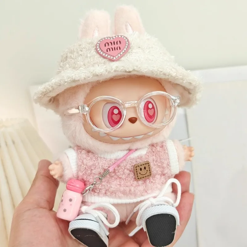 17 см Labubu мини-кукольная одежда, аксессуары для Labubu Idol V1 V2, полосатый свитер, комбинезон, очки, шляпа, одежда, подарки