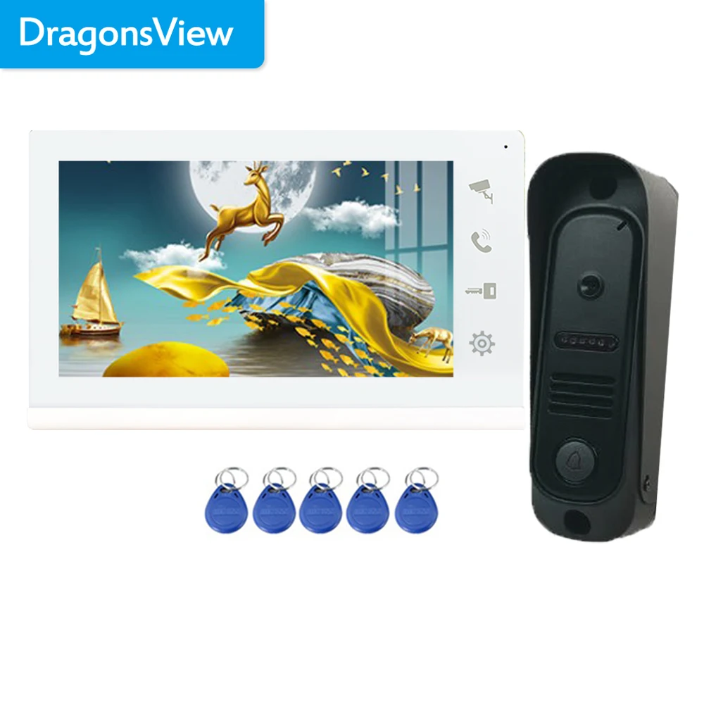 Проводной видеодомофон Dragonsview, система с 7-дюймовым RFID-Интерком, разблокировка, внутренний монитор, уличный дверной звонок с камерой