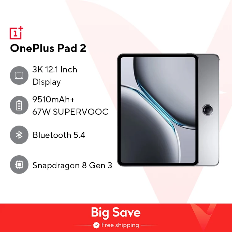 Глобальная версия планшета OnePlus Pad 2, 12 ГБ, 256 ГБ, набор микросхем Snapdragon 8 Gen 3, дисплей 3K, 12 дюймов, аккумулятор 9510 мАч