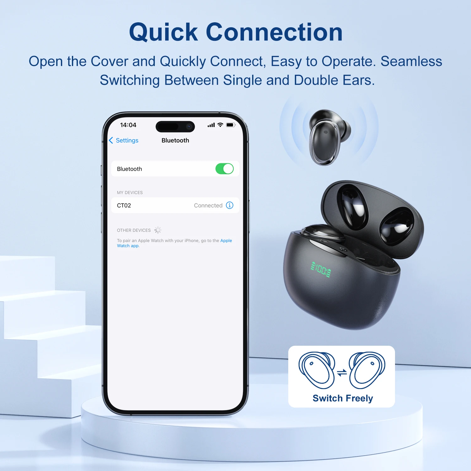 Фото TWS-наушники Bee CT02 с поддержкой Bluetooth и светодиодным дисплеем, 5 шт. №4