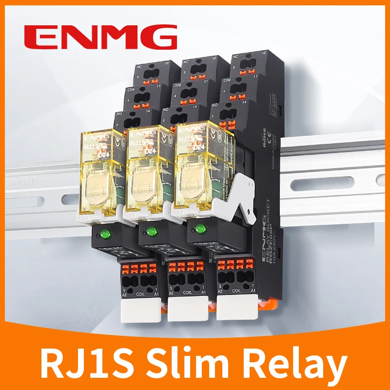 IDEC ENMG Тонкое реле RJ1S/RJ2S Пружинный разъем для DIN-рейки 1N1O 5-контактный 12A 24 В постоянного тока/220 В переменного тока Контакты высокой емкости Промышленная автоматизация
