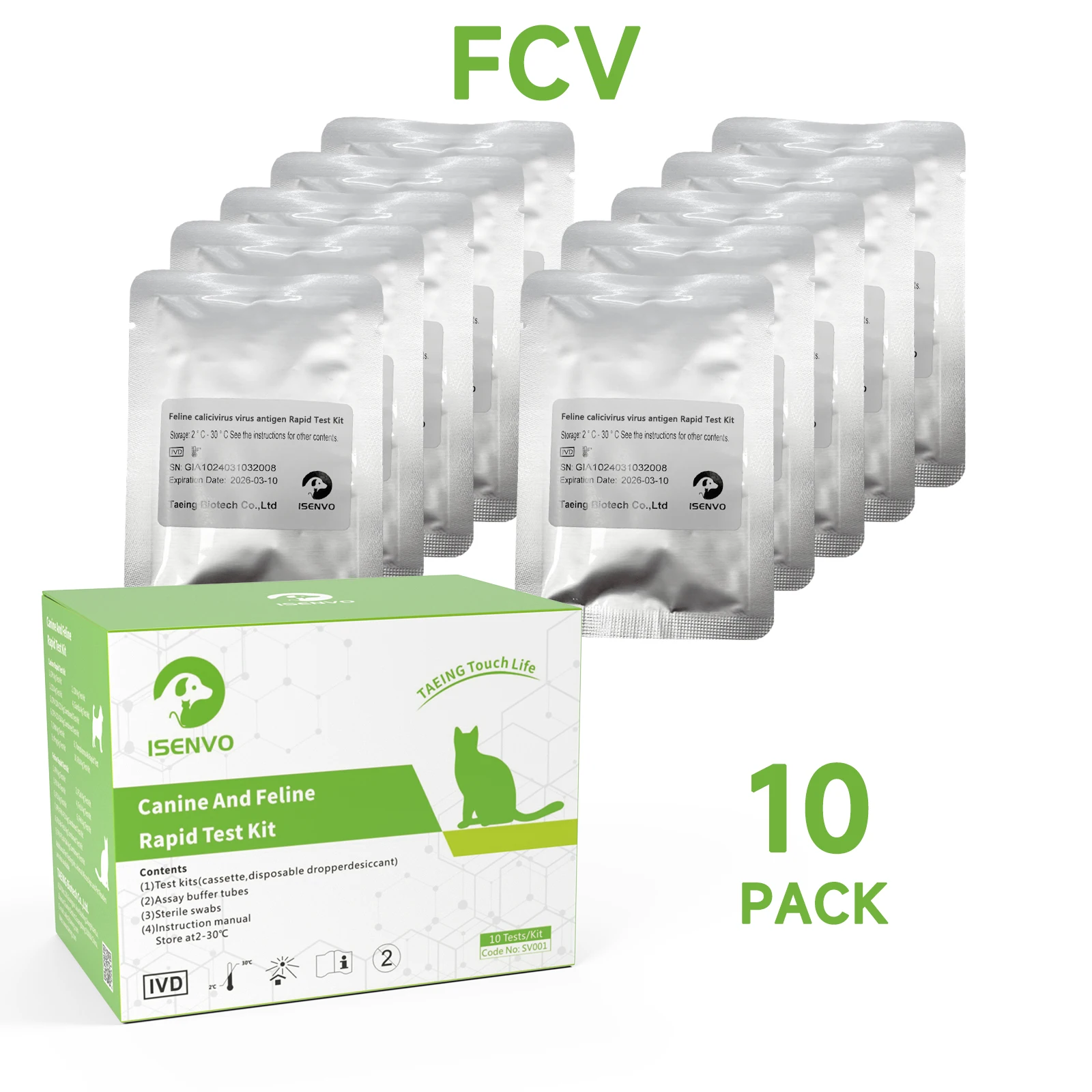 10 шт. Feline Cat Calicivirus FCV комплект для быстрого точного тестирования Vet Home, тампон для носа и глаз, обнаружение здоровья для кошек