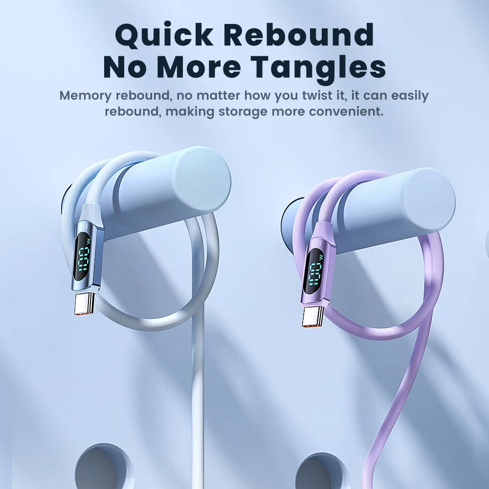 Фото Кабель Toocki PD 100 Вт USB C-USB C для быстрой зарядки, силиконовый цифровой дисплей, кабель USB Type C-Type C для iPhone, Samsung, Xiaomi №3
