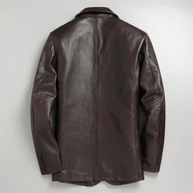 Фото LNY Shop Best.Plus Mew куртка из натуральной воловьей кожи для отдыха в деловом стиле. Классическая Повседневная кожаная куртка. Качественная тонкая кожаная ткань. №2