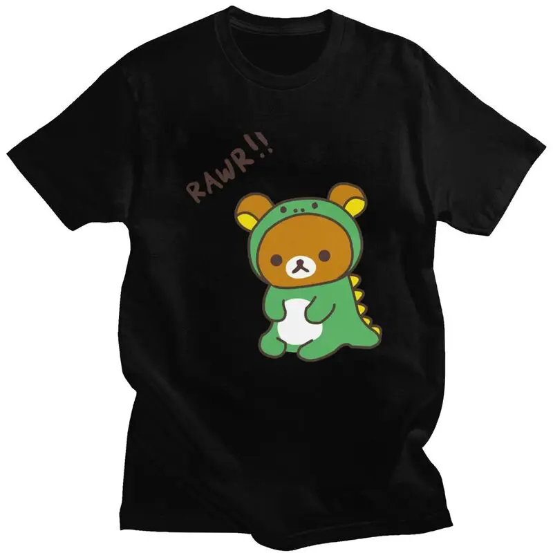Забавная футболка Rilakkuma на заказ, мужские футболки с короткими рукавами и рисунком медведя, футболки с принтом, топы из 100% хлопка, облегающие футболки, подарок
