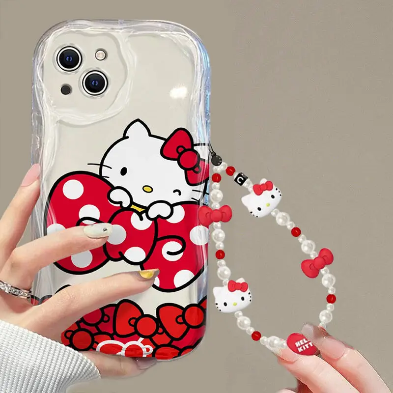 Фото Sanrio With Red Bows Hello Kitty Chain Case For Realme 11 12 Pro Plus 13 Pro Max Note 60 C63 C67 C65 C53 Cover Funda Silicone №4
