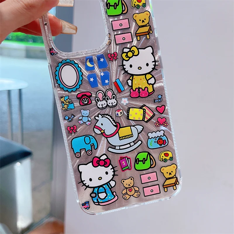 Новый 3D чехол для телефона Sanrio Shopping Kitty с рисунком из мультфильма для Apple iPhone 15 13 14 Pro Max, милые противоударные чехлы с изображением четырех углов (art.: 3920c85ae8ff4) - 3920c85ae8ff4