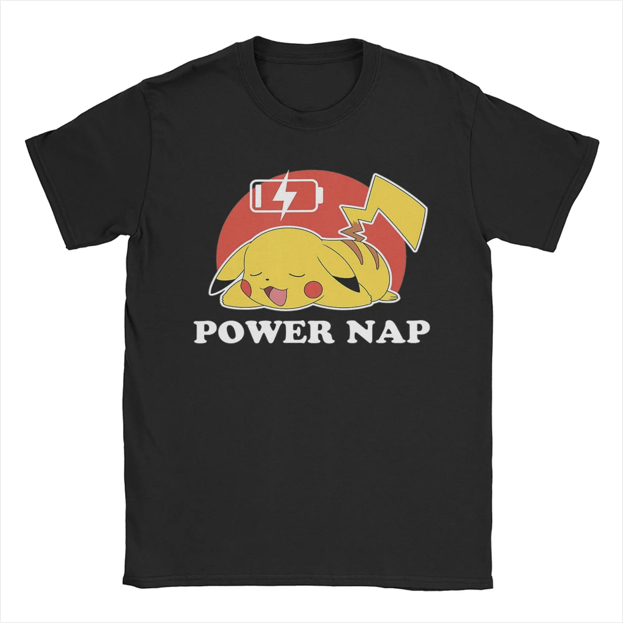 Футболка Pokemon Pikachu Power Nap для мужчин и женщин, футболки с графическим принтом, кавайная хлопковая одежда с героями мультфильмов
