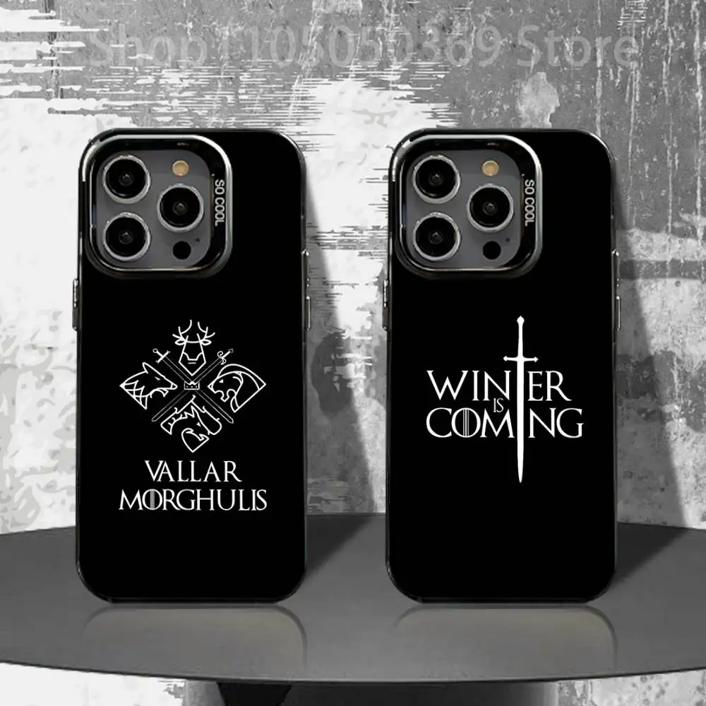 Чехол для телефона с логотипом V-Valar M-Morghulis для iPhone 16,15,14,13,12,11, Pro, XS, Max, Plus, Mini, SE4, E, черный матовый противоударный чехол