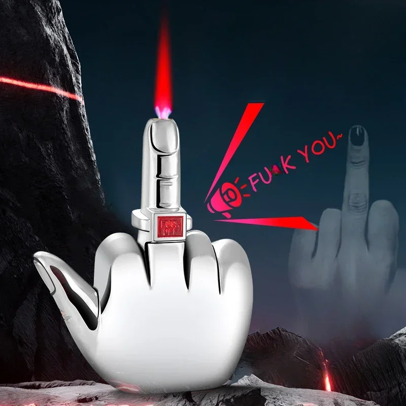 Забавная зажигалка со средним пальцем и FUK YOU Sound, усовершенствованная ветрозащитная многоразовая бутановая зажигалка с красным пламенем, подарки для курения для мужчин