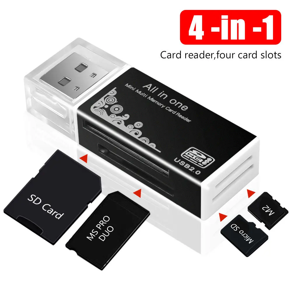 4 в 1 адаптер для чтения карт Micro SD HC MMC USB T-Flash M2 MS Duo 2,0
