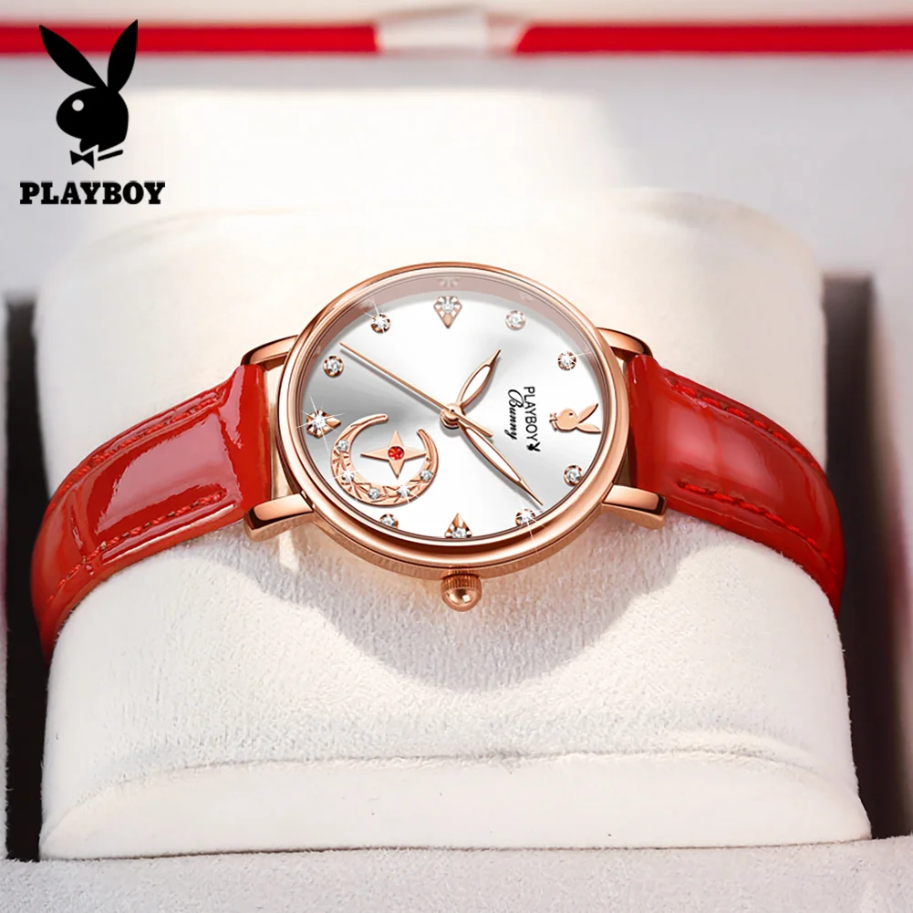 PLAYBOY модные роскошные часы для женщин, новые высококачественные кварцевые женские часы с кожаным ремешком, оригинальные водонепроницаемые женские наручные часы