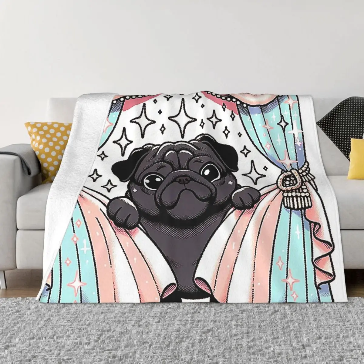 Ультрамягкое одеяло из микрофлиса Peek-A-Boo Pug Черное фланелевое одеяло