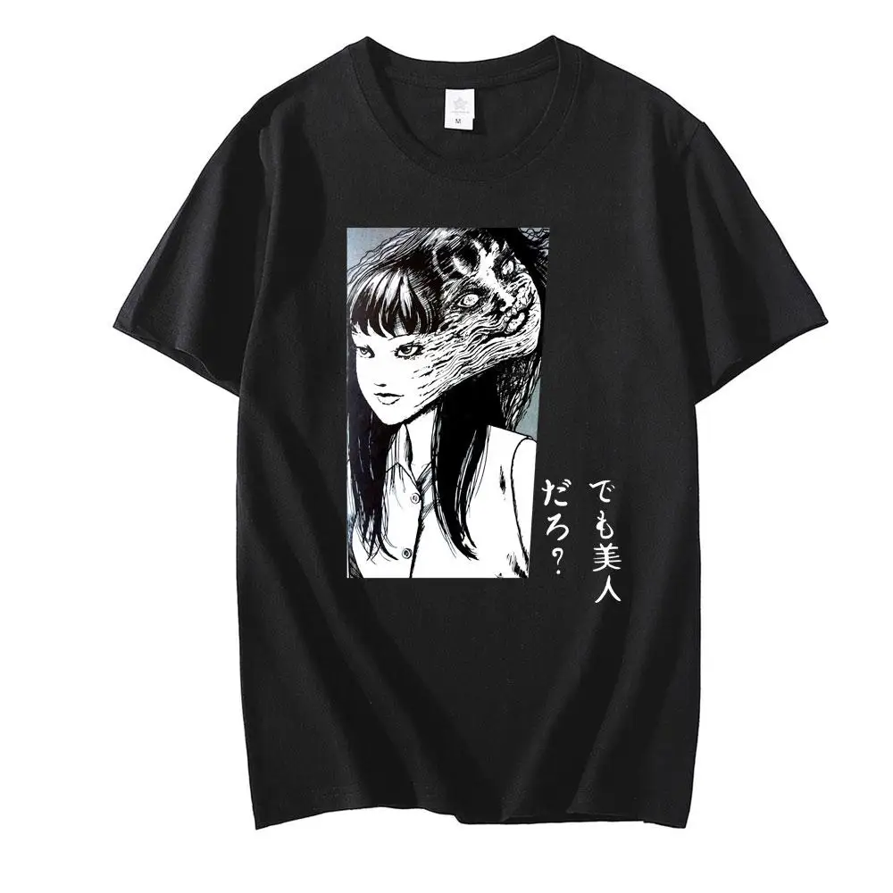 Фото Модная футболка Tomie Junji Ito, мужская футболка с короткими рукавами, футболка с изображением ужасов манги, одежда, товары №2