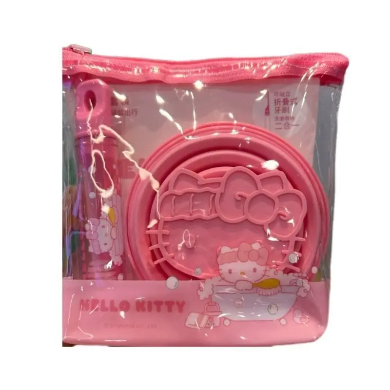 Фото MINISO Kawaii аниме «Hello Kitty KUROMI Cinnamoroll», милый портативный складной костюм для мытья и ополаскивания зубной щетки, чашка для хранения, дорожный костюм №4