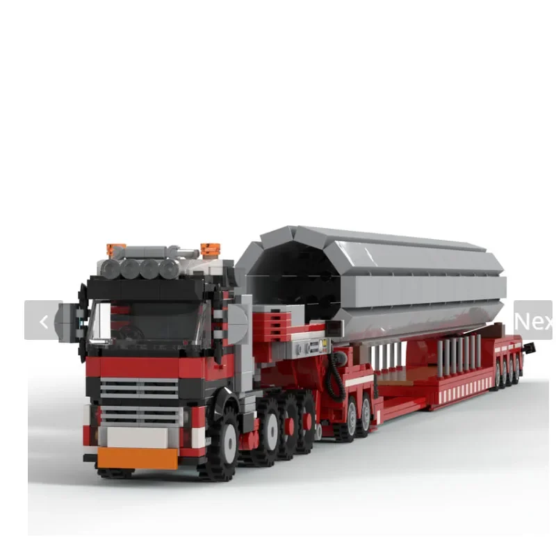 MOC-155095Новый полугрузочный трактор 8x4, с выдвижным европейским низким погрузчиком, 1464 деталей, строительные блоки, игрушка в подарок на день рождения для мальчиков