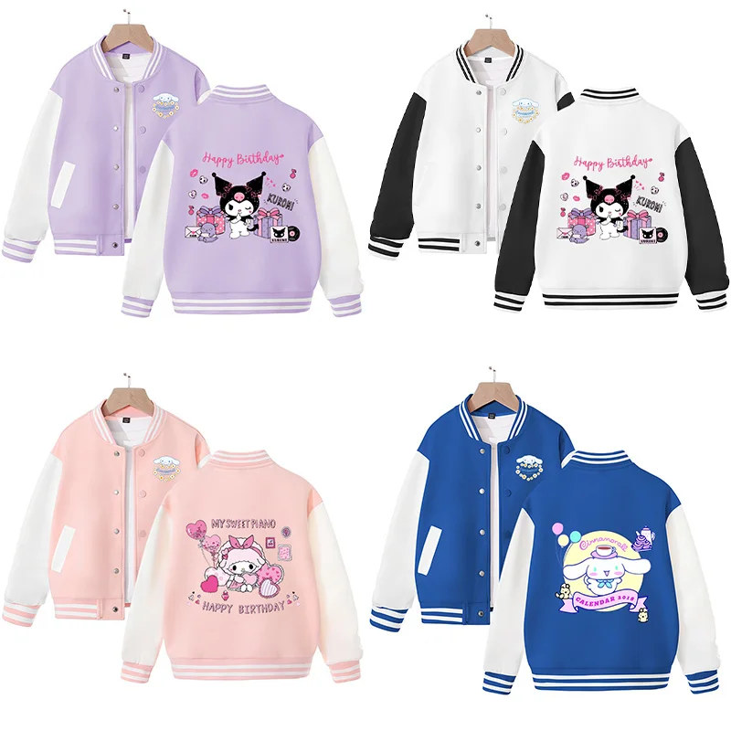 Кавайное аниме Sanrios, Детское пальто, милая бейсбольная Униформа MyMelody Cinnamoroll Kuromi, подарок для мальчиков и девочек на весну и осень