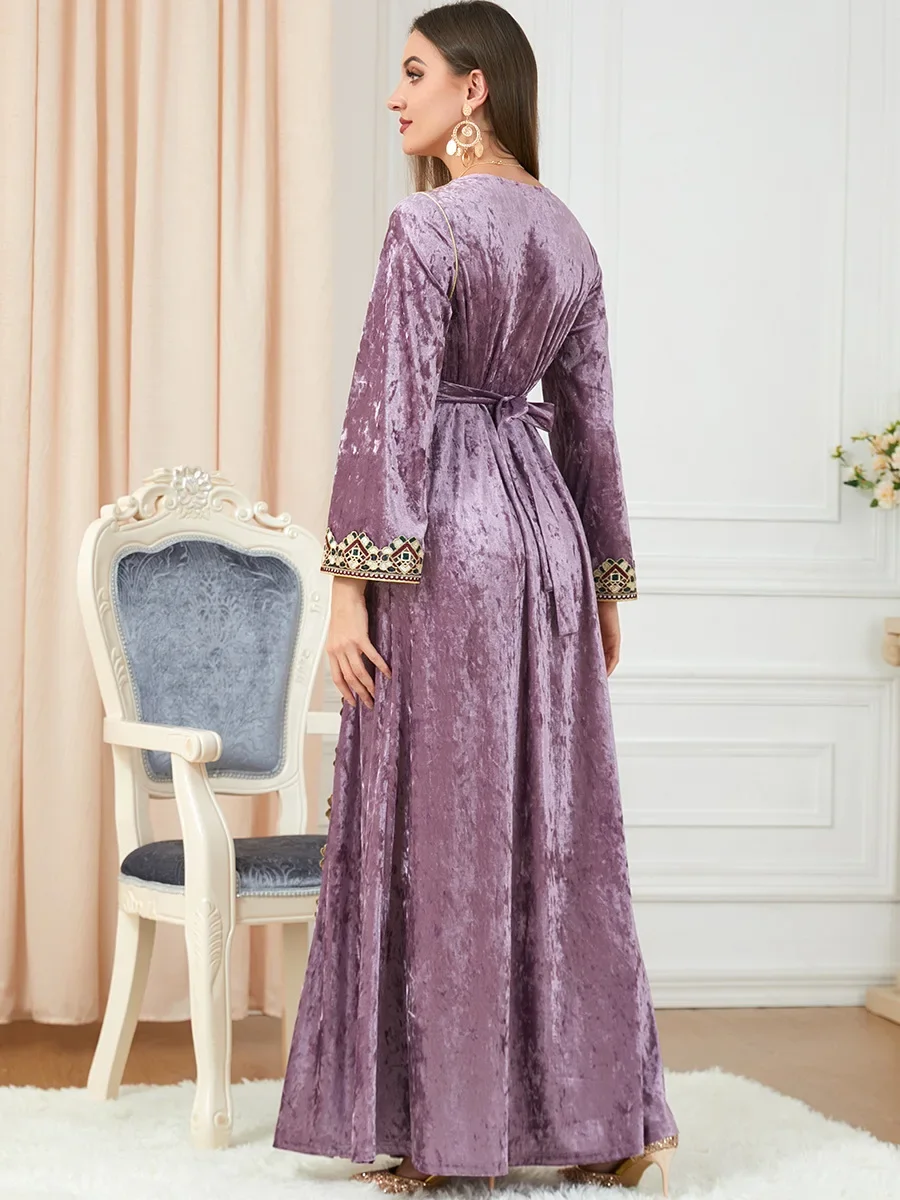 UNI Дубай бархатное мусульманское платье женское кимоно Jubah длинный халат платья Абая исламская одежда Турция арабское платье марокканский кафтан