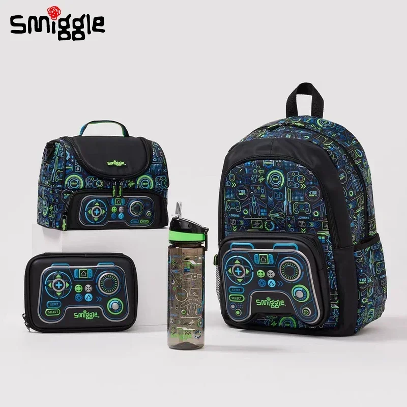 Оригинальный Австралийский классный черный рюкзак Smiggle с игровым контроллером, коробка для канцелярских принадлежностей, чашка для воды с ручкой через плечо, сумка для еды, студенческий подарок