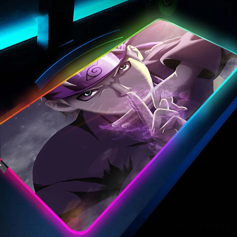 Большой офисный коврик для мыши с RGB светодиодный подсветкой, геймерский коврик для мыши Itachi Kakashi Sasuke, игровой коврик для мыши с клавиатурой, ...