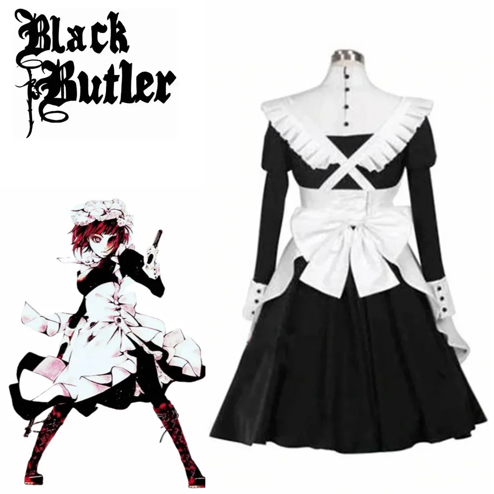 Фото Японское аниме Black Butler Lady Kuroshitsuji Mey Rin Lady Kostuum Косплей Hoge Kwaliteit Jurk + Schort Voor Halloween Party №3