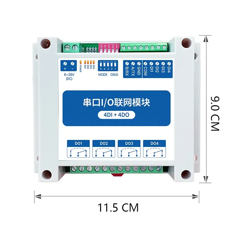 Модуль последовательного ввода-вывода ModBus RTU RS485 интерфейс 4DI + 4DO 4 цифровых выходных рельсовая установка 8 ~ 28VDC CDEBYTE MA01-AXCX4040