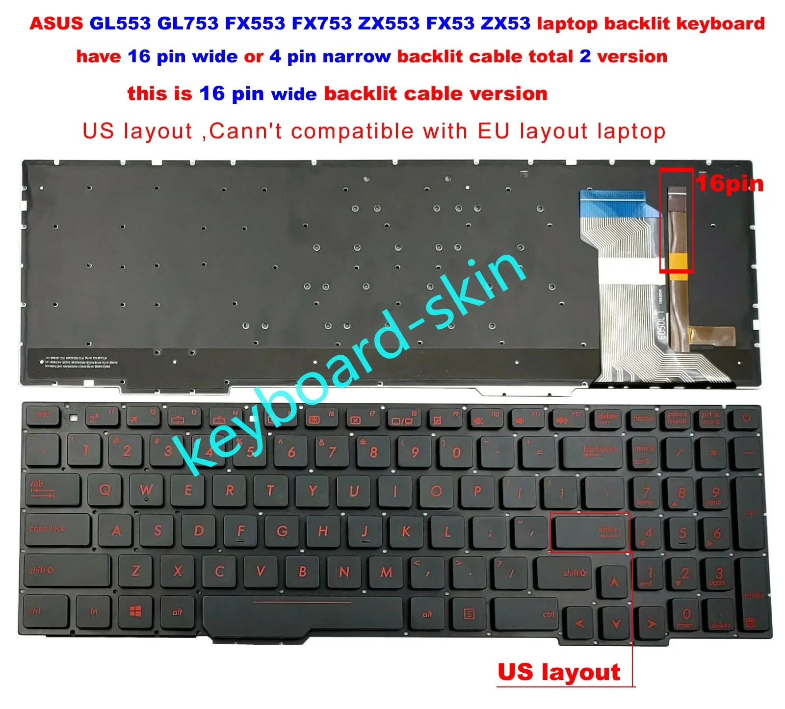 Новая американская клавиатура без рамки с подсветкой для Asus FX553VD FX553VE FX753VE FX753VD ZX553 ZX553VD FX53VD FZ53V ZX53VD ZX73VD FX53VW