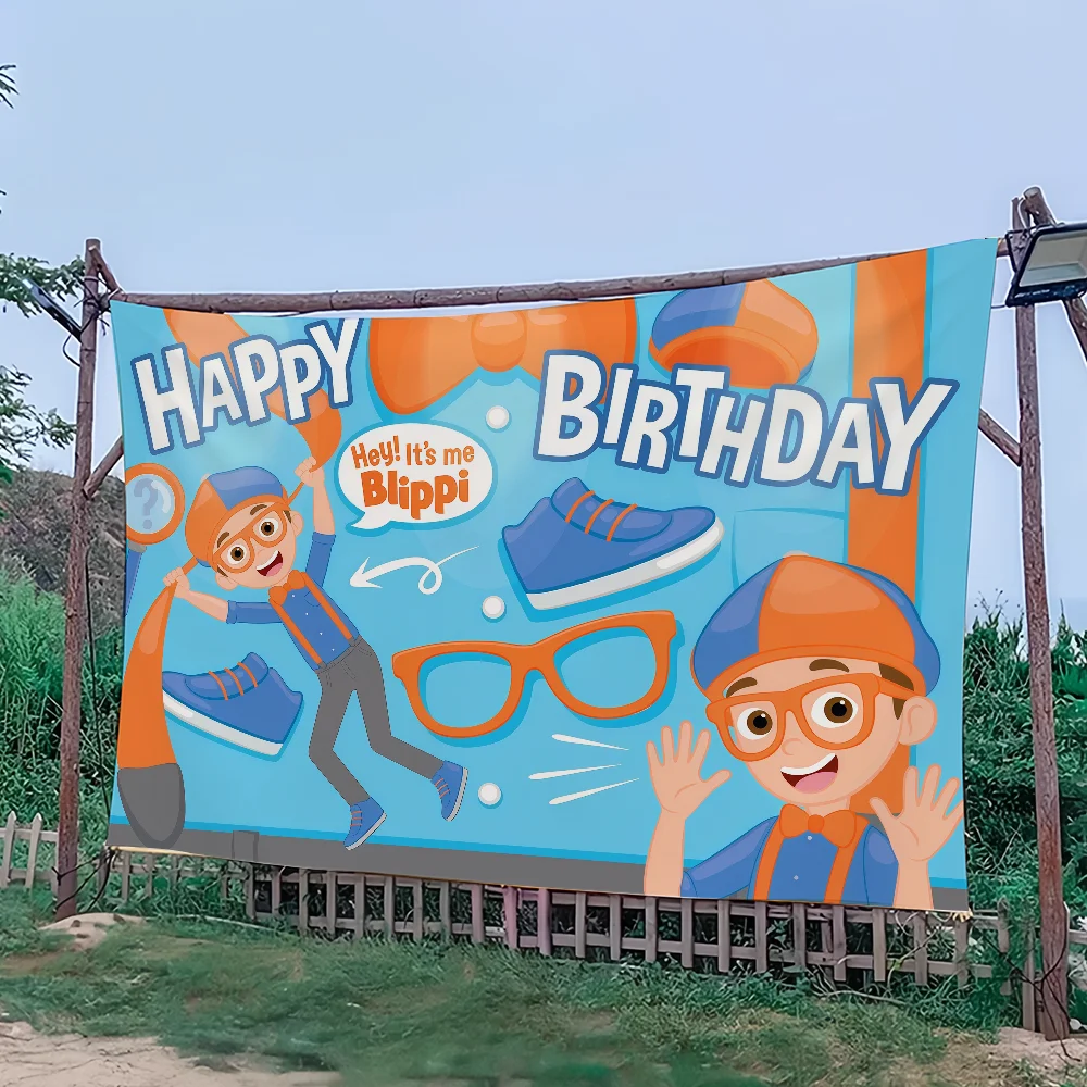 Фото Мультяшный флаг B-Blippi для кемпинга, бара, пикника, вечеринки, украшения дома, баннер №4