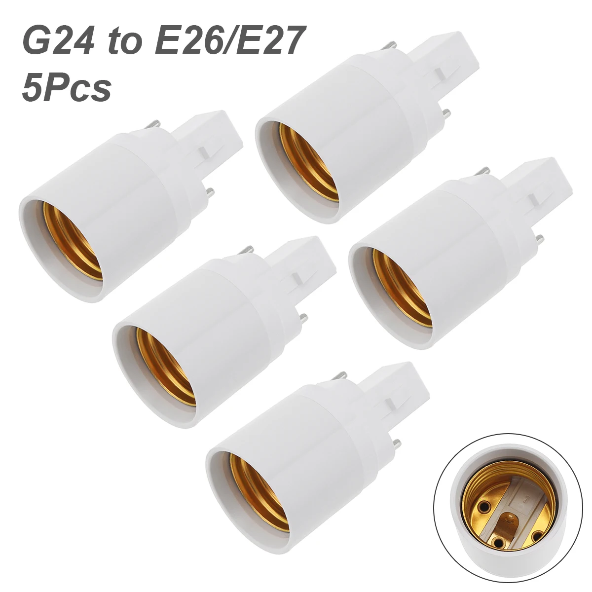 Фото 5 шт., 2-контактный проводящий адаптер для цоколя G24 в E26/E27, адаптер для цоколя лампы Gx24d, адаптер для цоколя G24d в средний №1