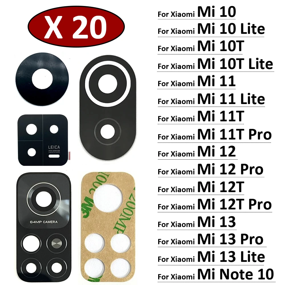 20 шт., стеклянные объективы для задней камеры Xiaomi Mi 10 10T 11 11T 12 12T 13 Pro Lite Note 10 Pro