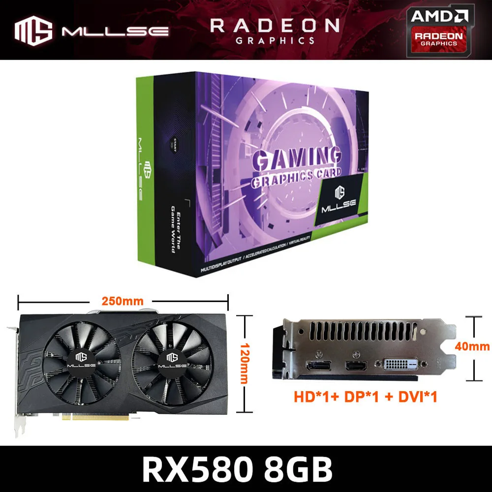Фото Видеокарта MLLSE для AMD Radeon RX 580, графическая карта 8 ГБ, GDDR5, 256 бит, PCI Express 3,0 × 16, игровой графический процессор Deasktops, оокарта №5