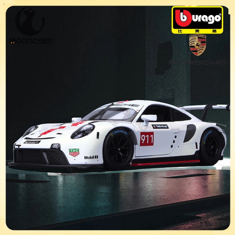 Модель автомобиля Bburago 1:24 Porsche 911 RSR, модель автомобиля для выпечки, Электростатическая живопись, коллекционная игрушка для моделей автомобилей Porsche