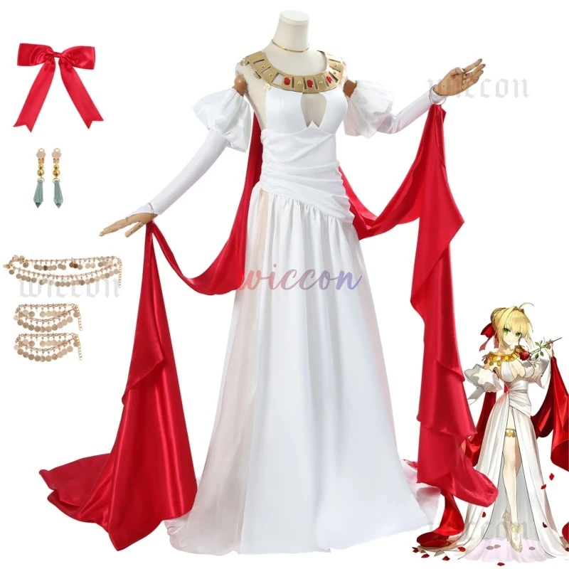 Фото Fate Grand Order FGO Saber Caster Nero Claudius Косплей Костюм Вечернее платье для девочек Вечернее белое длинное платье Костюм на Хэллоуин №2