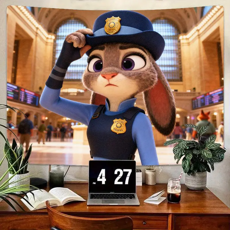 1 шт. Kawaii Zootopia Judy Hopps полицейский кролик гобелен современный полиэстер настенное искусство спальня декор в общежитии подарок для фанатов Товары АСГ