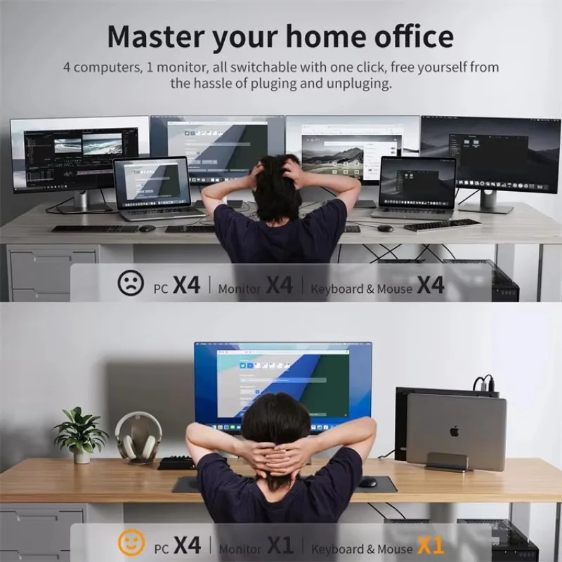 Фото Комплект 4-портового KVM-переключателя TESmart HDMI с EDID, 4 порта, 4 к60 Гц, 1 монитор — KVM-переключатель серии B №2