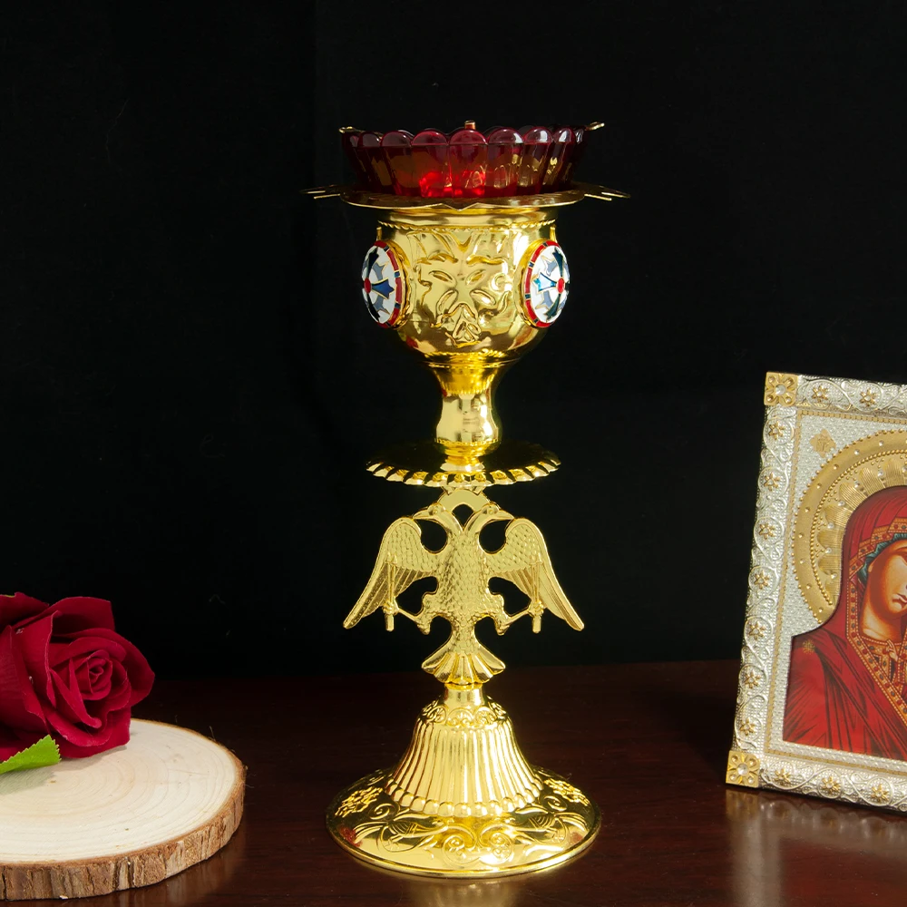 Православная церковь, великолепная энергичная лампа, позолоченный подсвечник, идеальный религия, настольный подсвечник с масляной стеклянной чашкой