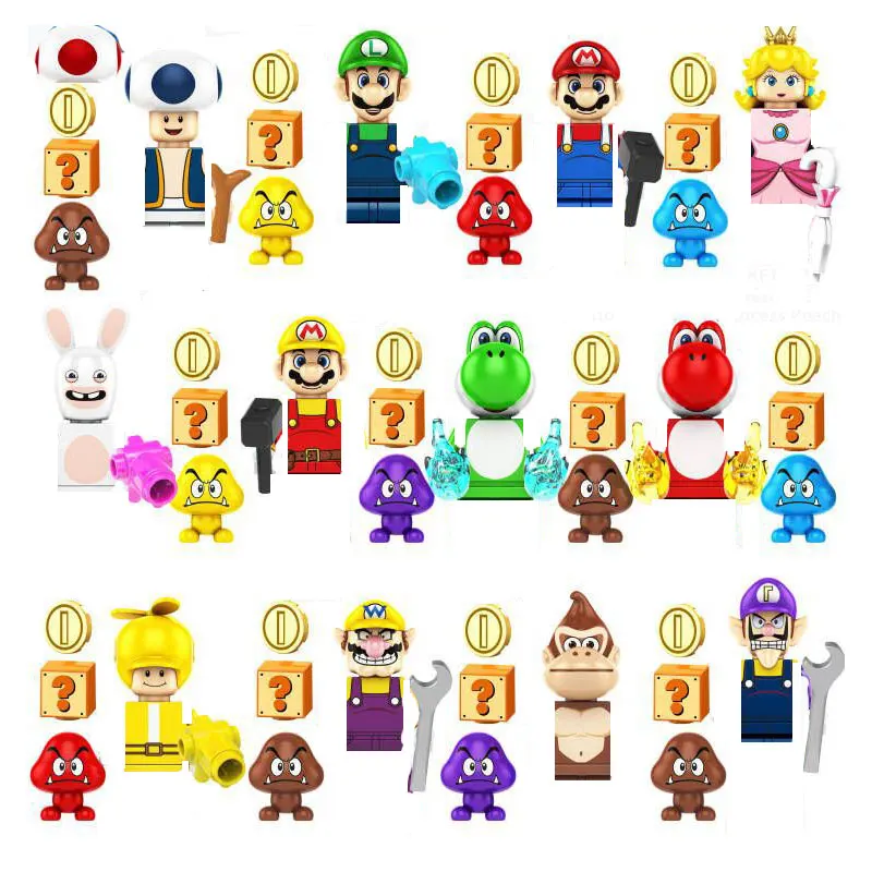 KF6186 Аниме Super Bros Blocks Luigi Yoshi Rabbit мини-игрушки Фигурки Строительные блоки Игрушки Кирпичи Сборка игрушек Подарки для детей