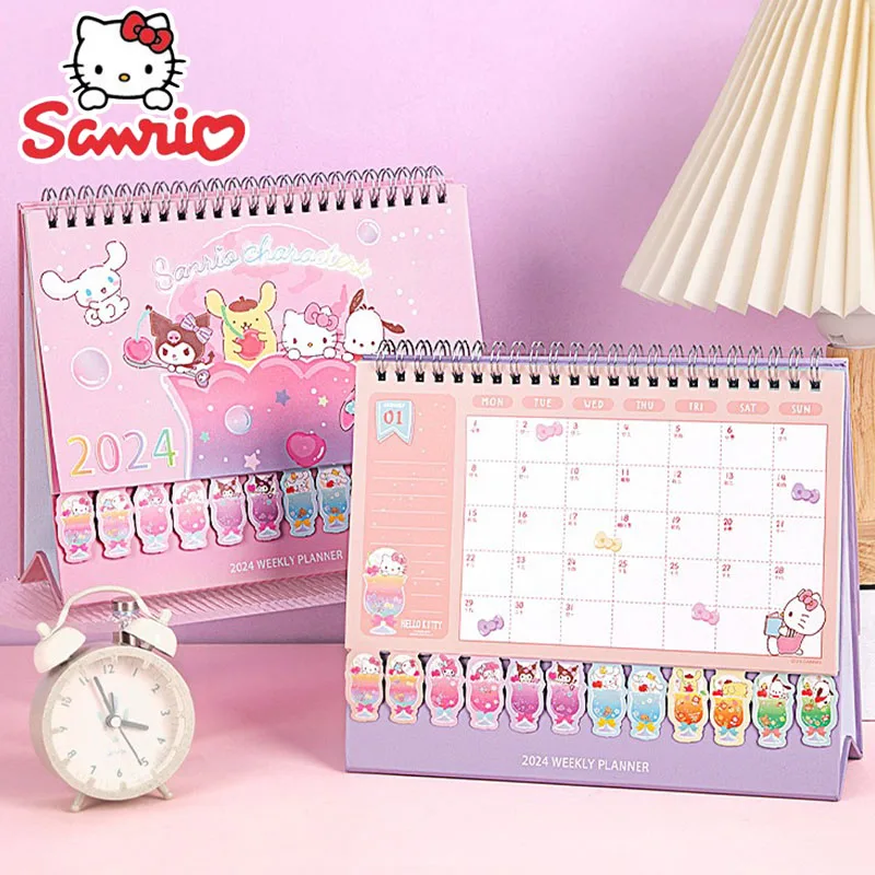 2024 Sanrio, Hello Kitty, настольные мини-календари для офиса, ежемесячные настольные календари, подставка, портативный календарь, офисный Декор