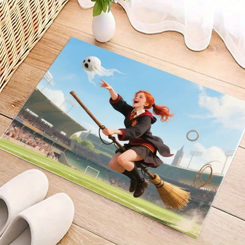 Фото 1 шт. Fantasy Wizard Girl Flying Broomstick Quidditch Scene напольный коврик 50x80 см/4,68x31,49 дюйма, противоскользящий стиль Magic School Style №4